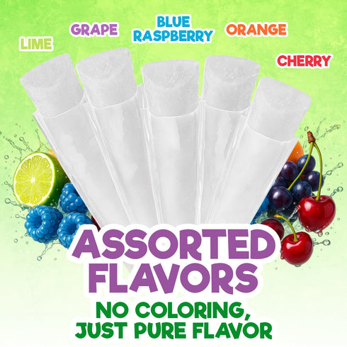 24 Count Pack Frozen Freeze Pops, Ice Pops Bulk of Refreshing Assorted Flavors, Enjoy Dye Free Popsicles and Ready
