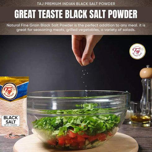 TAJ Gourmet Foods 7-Ounce (200g) TAJ Black Salt Powder | Kala Namak | Vegan & Gluten Friendly, GMO Free