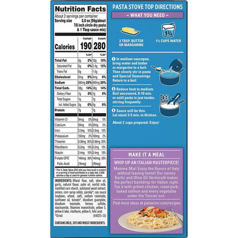 Pasta Roni 4.6 oz (130 (Pack 3) , Garlic & Olive Oil Vermicelli Mix, g)