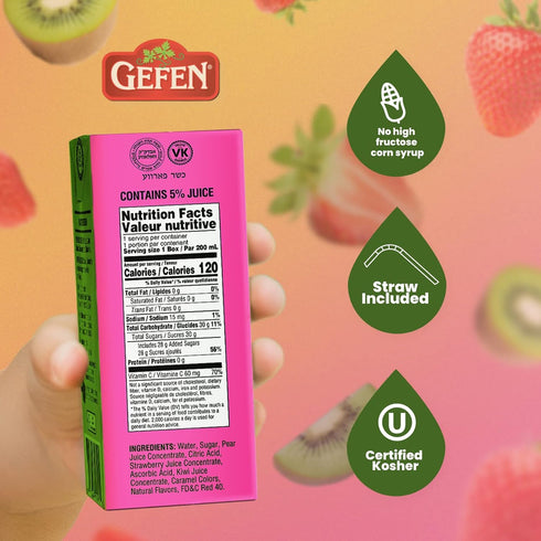 (27 Pack) Gefen Strawberry Kiwi Juice Box Drinks with Straw | No High Fructose Corn Syrup | Travel Friendly | Lunchbox
