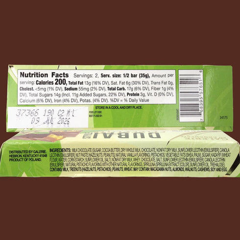 2.47 (Pack 2) Dubai Style Candy Bar, Milk Chocolate with Pistachio and Kadayif Filling, Easter Basket Stuffers, Ounces
