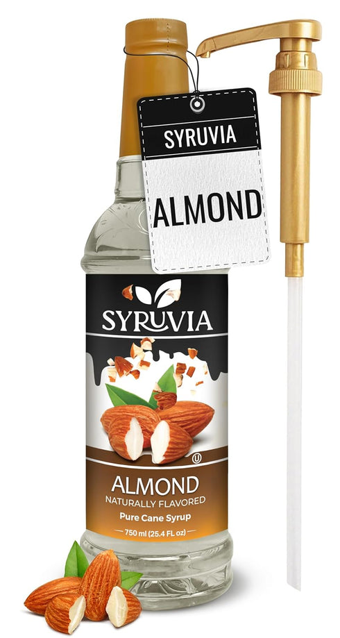 Syruvia Almond Syrup, Natural Flavors, Syrup for Drinks, Lattes, and Desserts 25.4