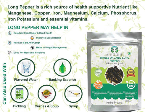 AYURVEDASHREE Whole Long Pepper, Best Indian Long Pepper (Pippali) 100 Gm Pack