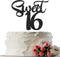 Black Glitter Sweet 16 Cake Topper, Happy 16th Birthday Decor, Cheers to 16 Years, 16th Wedding Anniversary Supplies
