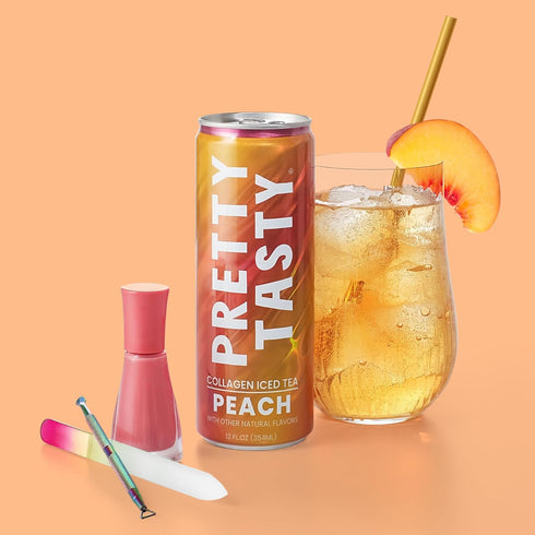 12-Pack 10g Pretty Tasty Peach Black Collagen Iced Tea Ready-to-Drink Iced Tea with Collagen Peptides per Can Beauty
