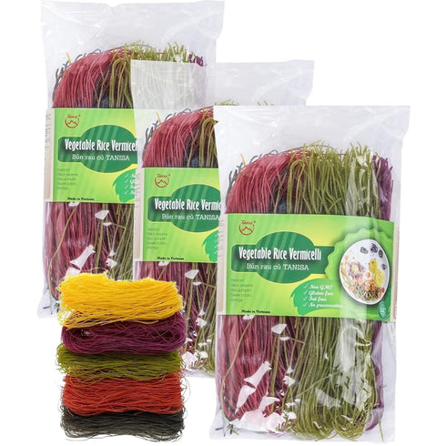 5-Color Vegetable Rice Vermicelli Noodles Pumpkin, Sweet Potato, Beetroot, Sesame & Moringa