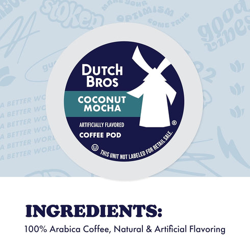 60 Count, Dutch Bros Coconut Mocha Flavored Coffee inspired by Cocomo, Medium Roast, Single Serve Coffee Pods