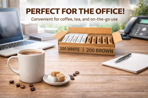 Pack 400 (200 200 Packets Office Roast Sugar Sticks Variety Total White Sugar Sticks + Brown Sugar Sticks) Individually