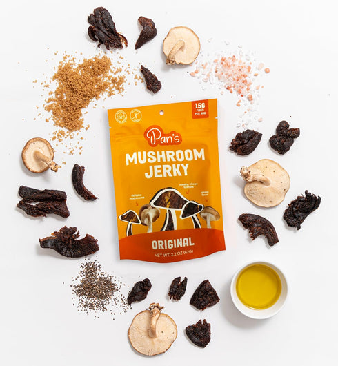 (2.2 Pack 1) Pan's Mushroom Jerky, Organic, Vegan Snacks, Dried Mushrooms Shitake, Plant based Jerky, Meatless Jerky