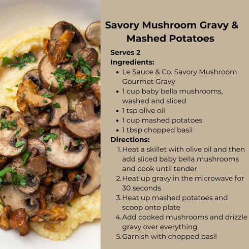 4 (2-pack) Le Sauce & Co. serving Savory Mushroom Gourmet Gravy - Real Food Ingredients, Steak Sauce, Chicken Sauce