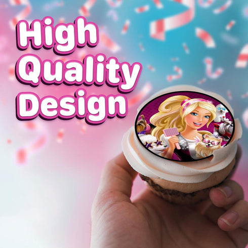 30 Edible Cupcake Toppers – Fashion Doll Girl Pink Themed Collection of Edible Cake Decorations