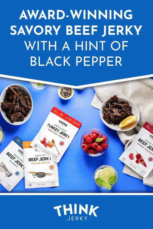 1.0 oz 8 Pack Think Jerky Classic Beef Jerky, Grass-Fed High Protein Beef, Gluten Free, No Antibiotics or Nitrates