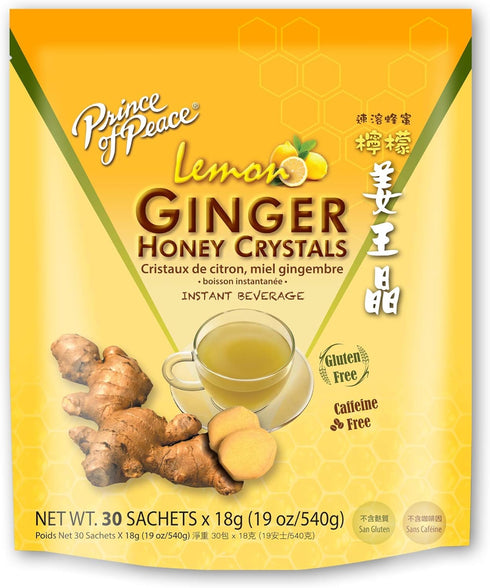 Prince of Peace Instant Lemon Ginger Honey Crystals, 30 Sachets Instant Hot