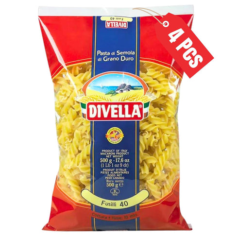 Divella Fusilli Pasta #40, 16 oz. (Rotini Pasta - Pack of 4)