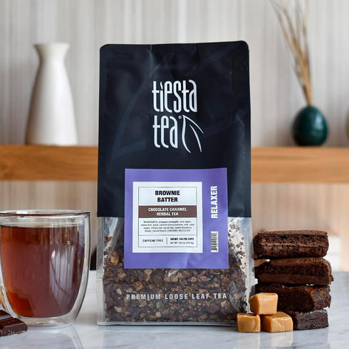140-200 16 oz Tiesta Tea - Brownie Batter, Loose Leaf, Chocolate Caramel Herbal Tea, Non-Caffeinated Blend, Make Hot