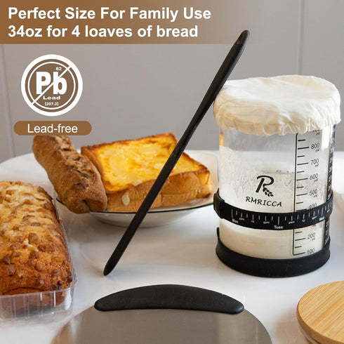RMRICCA 34oz Pro Sourdough Starter Jar Glass Large Capacity wreck jars with glass lid, Fermenters Tool for Home Bakers