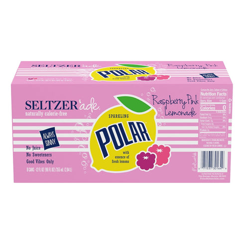 12 oz 8pk Polar Seltzer Raspberry Pink Lemonade, Fl cans