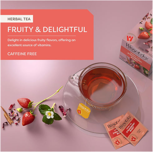 Wissotzky Strawberry Burst Herbal Tea, 20 Tea Bags, Caffeine Free, Antioxidant Rich Fruity Blend