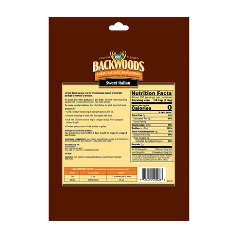 25 8.3 Packet LEM Products Backwoods Sweet Italian Fresh Sausage Seasoning, Ideal for Wild Game and Domestic Meat
