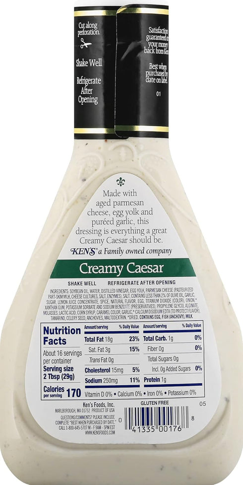 16 OZ (Pack 3) Kens Steakhouse Dressing, Creamy Caesar Dressing, Gluten Free Dressing for Salads or Spreads, FL Bottle