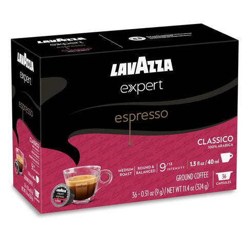 Lavazza Expert Espresso Classico Capsules, Medium Roast 100% Arabica, Compatible with Lavazza Classy Machines (36