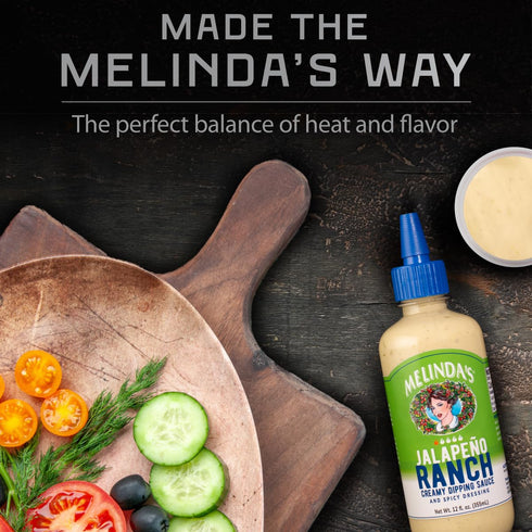 12 oz, 1 Pack Melindas Jalapeo Ranch - - Spicy Ranch Sauce, Hot Creamy Sauce With Jalapeo Peppers - Perfect for Wings