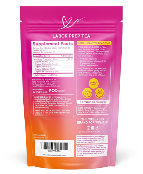 Pink Stork Organic Labor Prep Tea - Red Raspberry Leaf with Chamomile, Pregnancy Must Haves, 15 Sachets