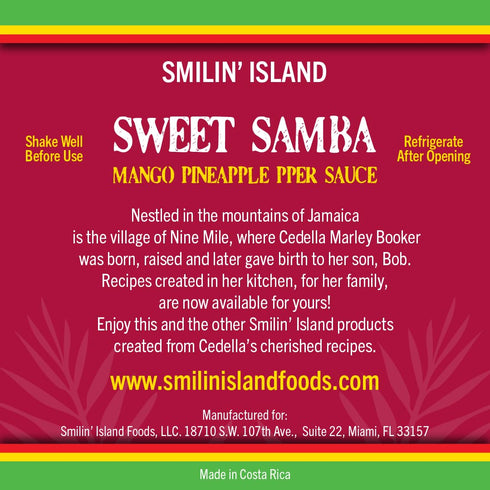 5 oz Smilin Island Sweet Samba Tropical Hot Sauce, Pineapple Mango Habanero, Sweet Flavor & Light Heat, Great