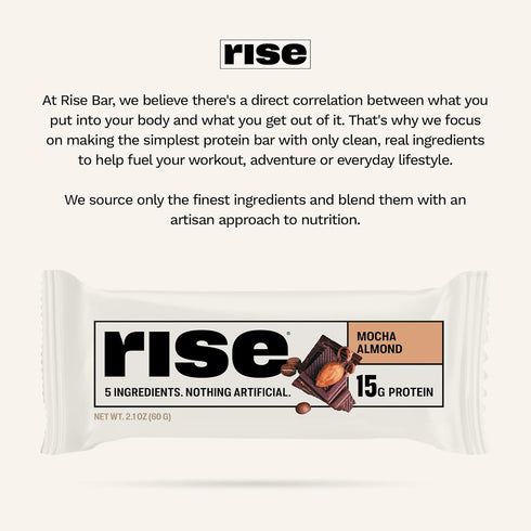15g 4g 5 Rise Whey Protein Bars - Mocha Almond | Breakfast Bar & Protein Snack Protein Fiber Just Whole Food