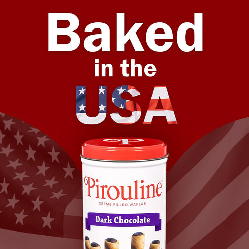 14oz 6Pk Pirouline Rolled Wafers Dark Chocolate Rolled Wafer Sticks Bundled with Serving Tongs, Crme Filled Wafers