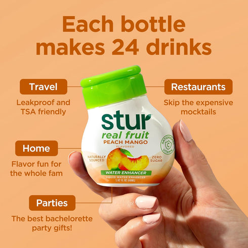 5 120 Stur Liquid Water Enhancer | Peach Mango | Sweetened with Stevia | High in Vitamin C & Antioxidants | Sugar Free
