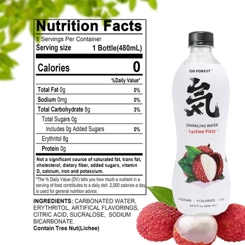 0 0 16.2 oz(480ml), Pack 15 CHI FOREST Sparkling Water, Lychee Fizzy Flavored Bubbly Sparling Water in Bottle, Sugar