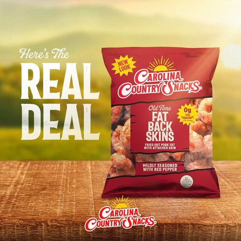 Country 1.75oz,12 Carolina Snacks - Old Time Fatback Skin bags - Classic Crunch with a Spicy Kick