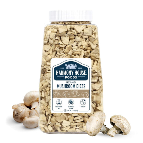 Harmony House Foods Freeze-Dried Mushroom Dices (1.5 oz, Quart Size Jar)