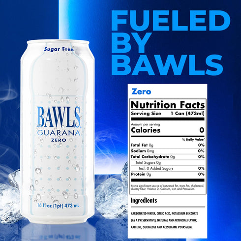 Bawls 16oz 12 Pack Guarana Zero - High Energy Caffeinated Soda, Cans