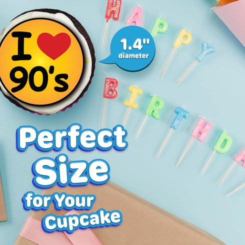 30 x Edible Cupcake Toppers, 90s Party Collection of Edible Cake Decorations, Uncut on Wafer Sheet