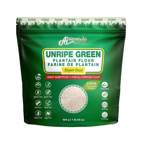 Africanada Foods 454g (1 lb) Unripe Green Plantain Flour Gluten-Free, All-Natural, Non-GMO | Great for Baking, Cooking