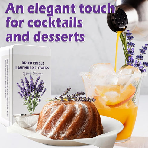130+ 2oz (57g) Edible Lavender Sprigs for Cake & Cocktails Garnish, Whole Dried Lavender Stems Culinary Herb for Tea