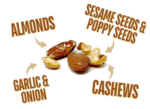 9 Everything Bagel Cashews and Almonds, Flavored Cashews, Flavored Almonds with Everything Bagel Seasoning, Mixed Nuts
