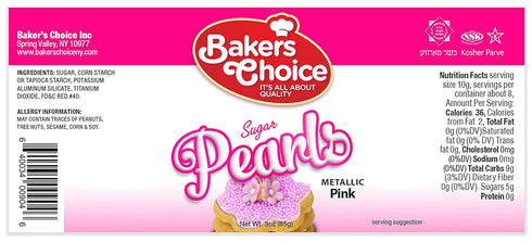 Baker's Choice Edible Pearls - Metallic Pink Pearl Sprinkles - Edible Sugar Pearls, Dairy Free, Kosher - 3 oz.