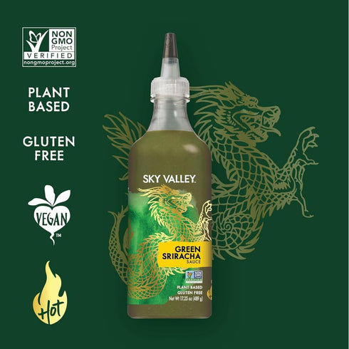 Sky Valley Green Sriracha Sauce 17.25 Oz Each, Spicy Green Hot Sauce, Lime, Jalapeno, Cilantro (Pack of 2)