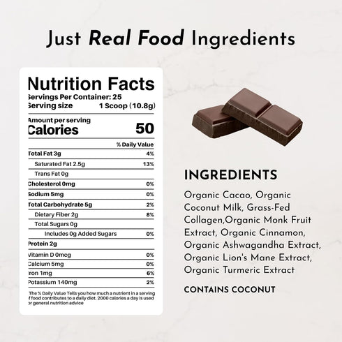 25 Immunity Superfood Hot Chocolate | Servings | With Grass-fed Collagen, Organic Cacao, Cinnamon, Ashwagandha