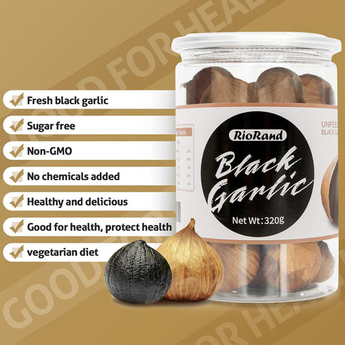 320g 90-Day 0.7 Lbs RioRand Black Garlic Whole, Aged Jar, No Added Preservatives, Ready to Eat
