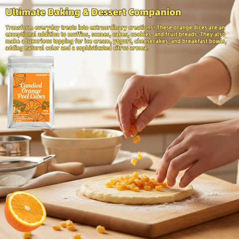 H2ONDBQF 10.58oz | Premium Candied Orange Peel Dices Sweet & Zesty Citrus Bits for Baking, Breads, Cookies & Fruitcakes