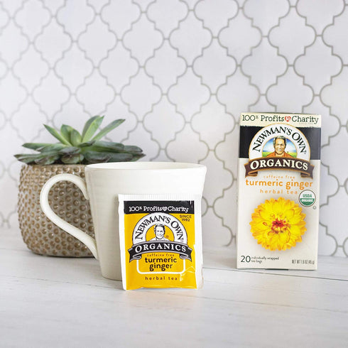 Immunity with20 (Pack 4) Newmans Own Organic Turmeric Ginger Herbal Tea Caffeine-Free May Aid Digestion and Boost