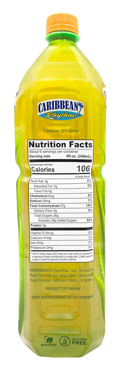 CARIBBEAN RHYTHMS 1.5L (Pack 2) Aloe Vera Drink with Aloe Pulp, Mango