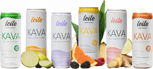 Leilo | Kava Powered Sparkling Relaxation Drink | Variety Sampler 6-Pack -