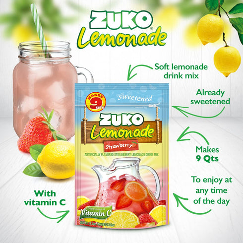 Pack, 14.1 oz (Pack 6) Zuko Strawberry Lemonade Powdered Drink Mix Family No Added Sugar Needed