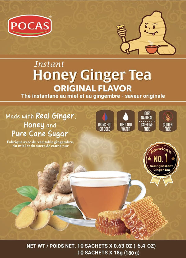 Pocas Honey Ginger Tea, Original, 6.4 Ounce, 10 Sachets (Pack of 2) Non-GMO,