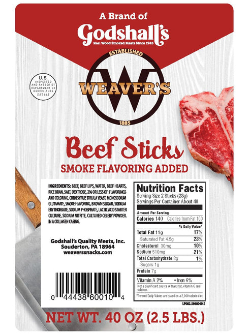 (80 7 40oz Weavers Beef Sticks original mild flavored beef sticks per bag)